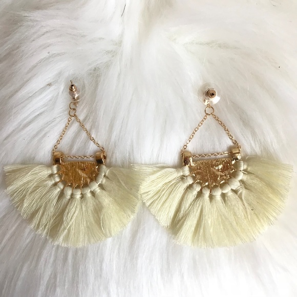 fun boho chic cream tassel earrings - Picture 3 of 4